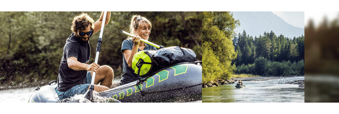 couple en radeau avec un sac etanche